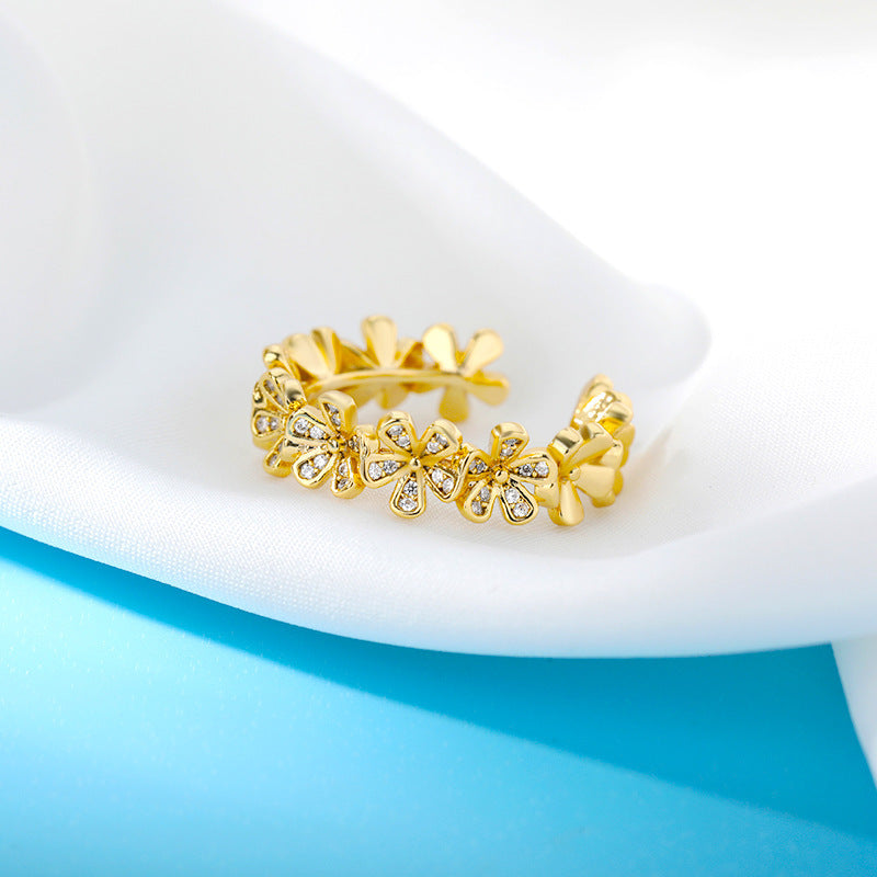 Open Mouth Index Finger Micro-inlaid Zirconia Petal Forest-style Small Flower Ring