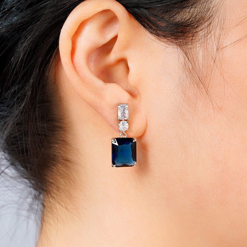 Blue Contrast Zircon Earrings Fashionable Women
