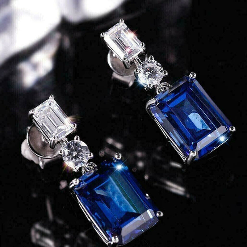 Blue Contrast Zircon Earrings Fashionable Women