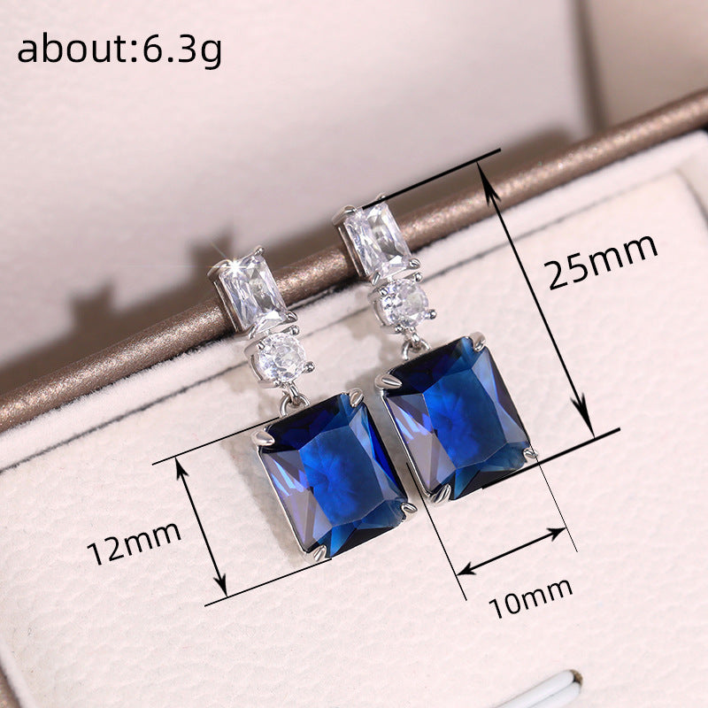 Blue Contrast Zircon Earrings Fashionable Women